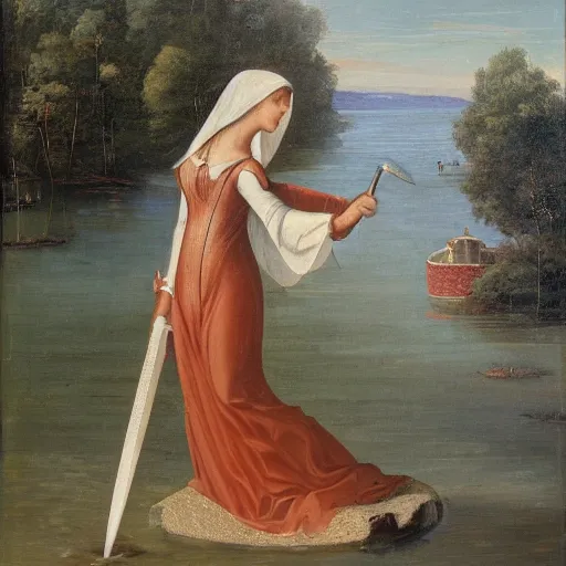 Image similar to the lady of the lake giving excalibur from the lake