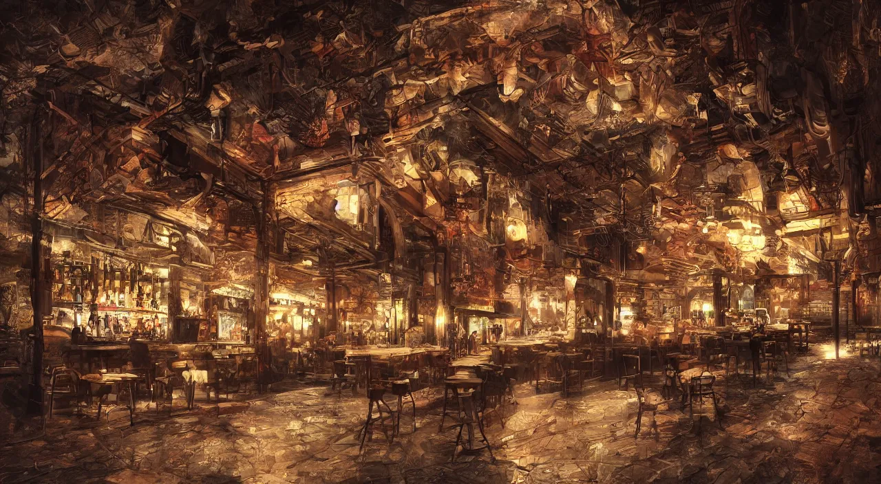 Image similar to underground bar, atmospheric lighting, high quality, sharp focus, intricate, artstation, 4k