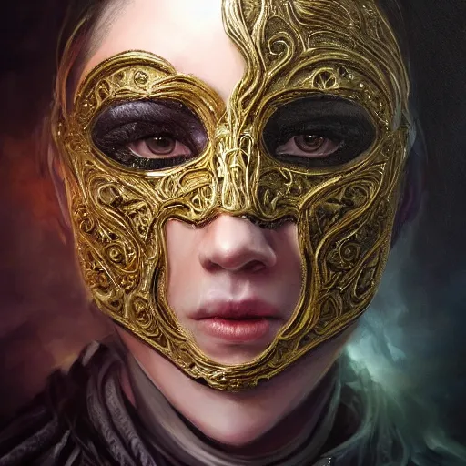Prompt: Very very very very highly detailed epic photo of face with venetian mask, intricate, dystopian, sci-fi, extremely detailed, digital painting, artstation, concept art, smooth, sharp focus, illustration, intimidating lighting, incredible art by Artgerm and Tokujin Yoshioka and Anton Pieck