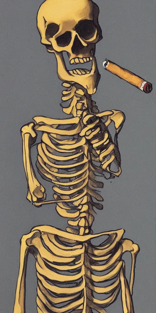 Prompt: A skeleton smoking a cigar, portrait