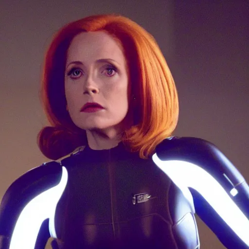 Prompt: Dana Scully in tron legacy (2010)