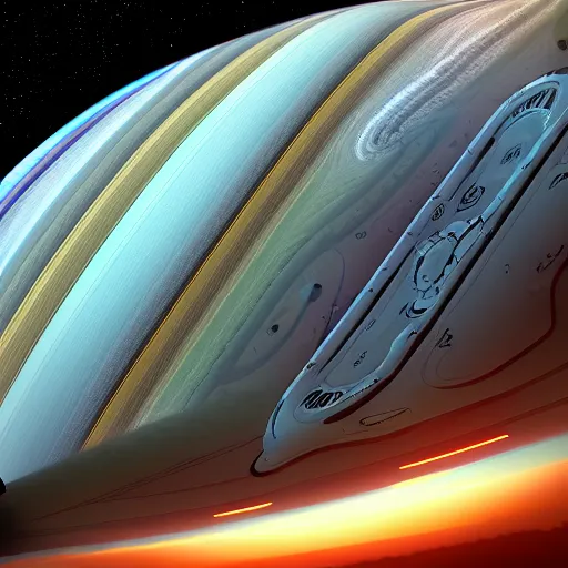 Image similar to movie still close up view of a spaceship in spacedock around planet saturn. huge space ladybug service the spaceship. detailed, cgsociety, highly detailed, dramatic lighting, very coherent, trending on art station.