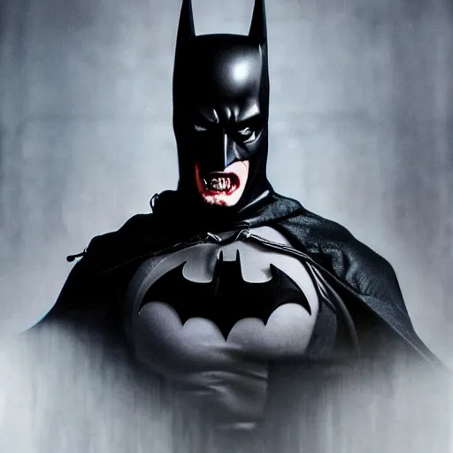 Prompt: portrait of the batman who laughs, intricate artwork, concept art, octane render, deviantart, cinematic, key art, hyperrealism, iridescent accents, portrait photograph, nikon 3 5 mm, photograph by greg rutkowski
