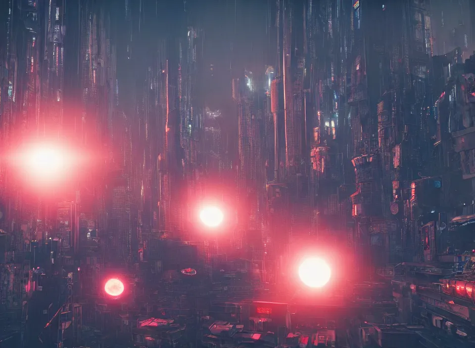 Prompt: a expanding nuclear fireball in the midle of a dense megacity, a country sized megacity, the explosion from akira, in photorealistic cyberpunk style, volumetric light, rendered in redshift, ray tracing on epic settings, epic scale