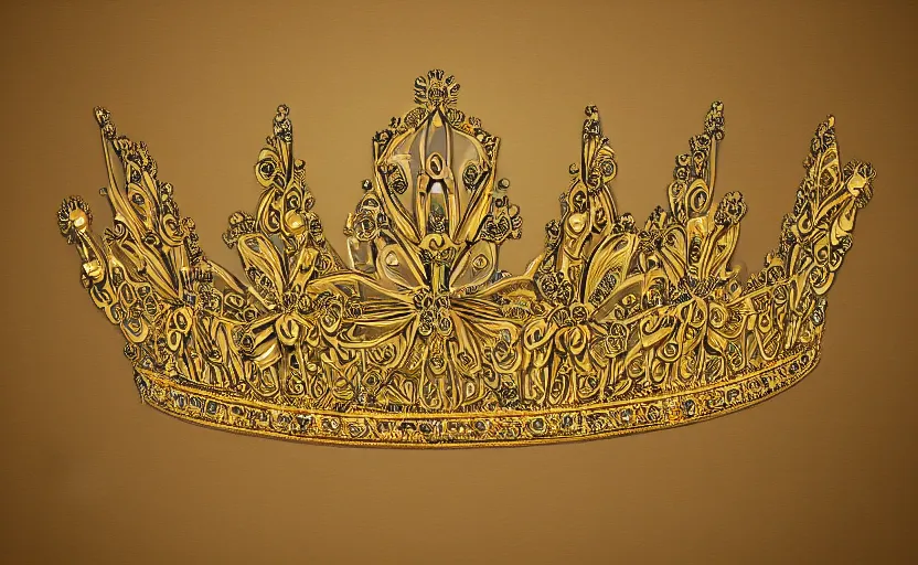 Prompt: ornate realistic symmetrical flower gold tiara painting art deco