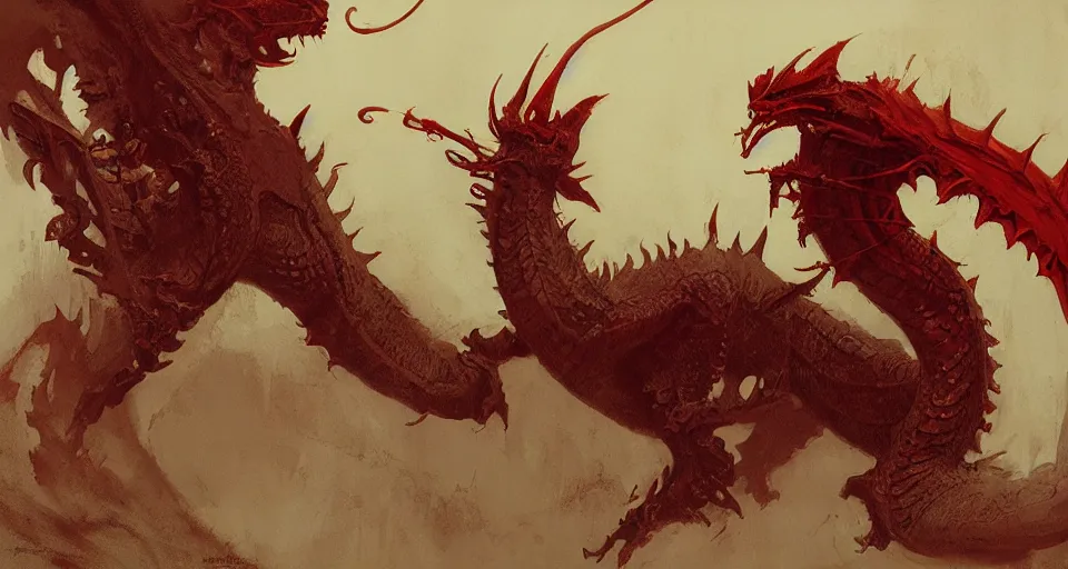 Prompt: red dragon, intricate, elegant, highly detailed, john park, frazetta, sparth, ruan jia, jeffrey catherine jones, ridley scott