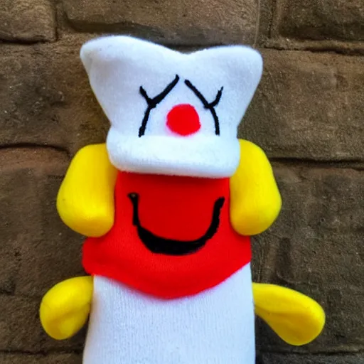 Image similar to Ronald McDonald as a sock monkey