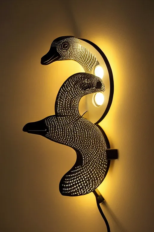 Image similar to goose animal led light head, intricate details. front on, symmetrical. industrial design. good design award, innovative product concepts, most respected design