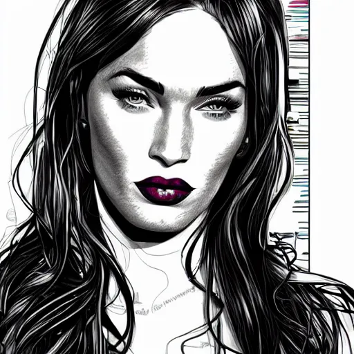 Prompt: megan fox sketch by arunas kacinskas and mallory heyer and andy warhol, geometrical shapes and lines, pencils, minimalistic, procreate, digital illustration, vector illustration, doodle, applepencil, newstyle