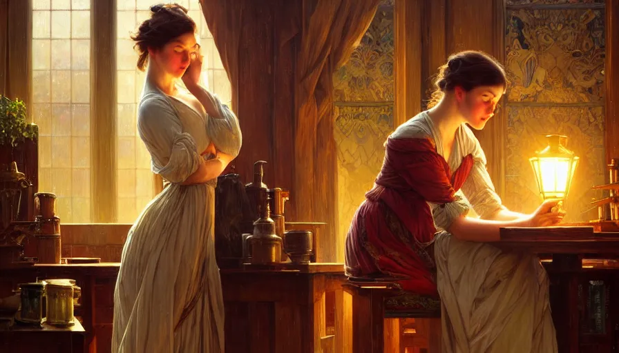 Image similar to highly detailed oil painting | very intricate | cinematic lighting | award - winning | craftsman | building a piece of furniture in their workshop | by charlie bowater, by greg rutkowski, by j. c. leyendecker and edmund blair leighton, beautiful cinematic light, american romanticism, by alphonse mucha, artstation, cgsociety, official art, octane