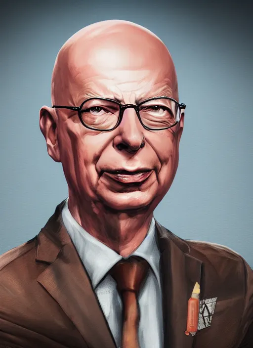 Image similar to an epic fantasy comic book style portrait painting of Klaus Schwab, unreal 5, DAZ, hyper realistic, octane render, dynamic lighting