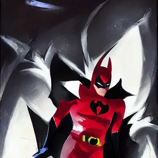 Prompt: terry mcginnis, batman beyond, brush strokes, oil painting, greg rutkowski