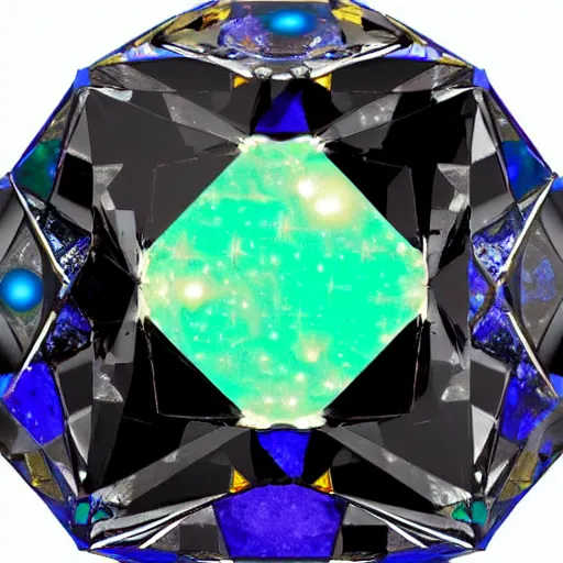 Image similar to chaotic cinematic space rift, dark, golem - emerald golem - sapphire golem - diamond, bright, night