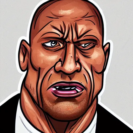 Prompt: caricature drawing of Dwayne Johnson looking angry.