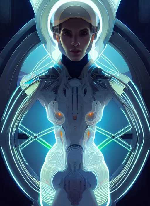 Image similar to symmetry!! portrait of * * * *, sci - fi, tech wear, glowing lights!! intricate, elegant, highly detailed, digital painting, artstation, concept art, smooth, sharp focus, illustration, art by artgerm and greg rutkowski and alphonse mucha