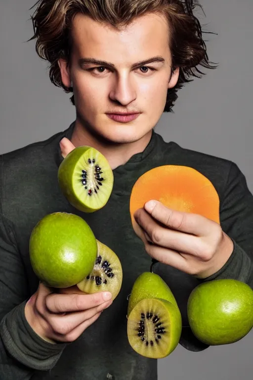 Image similar to 📷 joe keery as kiwi fruit 🥝, made of food, head portrait, dynamic lighting, 4 k