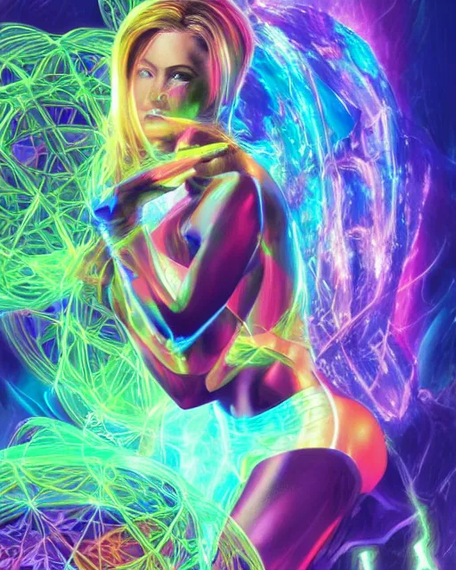 Image similar to a powerful energy psychedelic matrix woman, by alexander fedosav, hyper detailed digital matte painting, concept art, hyperrealism, 1 6 k resolution, cinema 4 d, 8 k resolution, trending on artstation, behance hd, a masterpiece, by stephan martiniere, particles, cel - shaded, power bright neon energy, by david a. hardy,