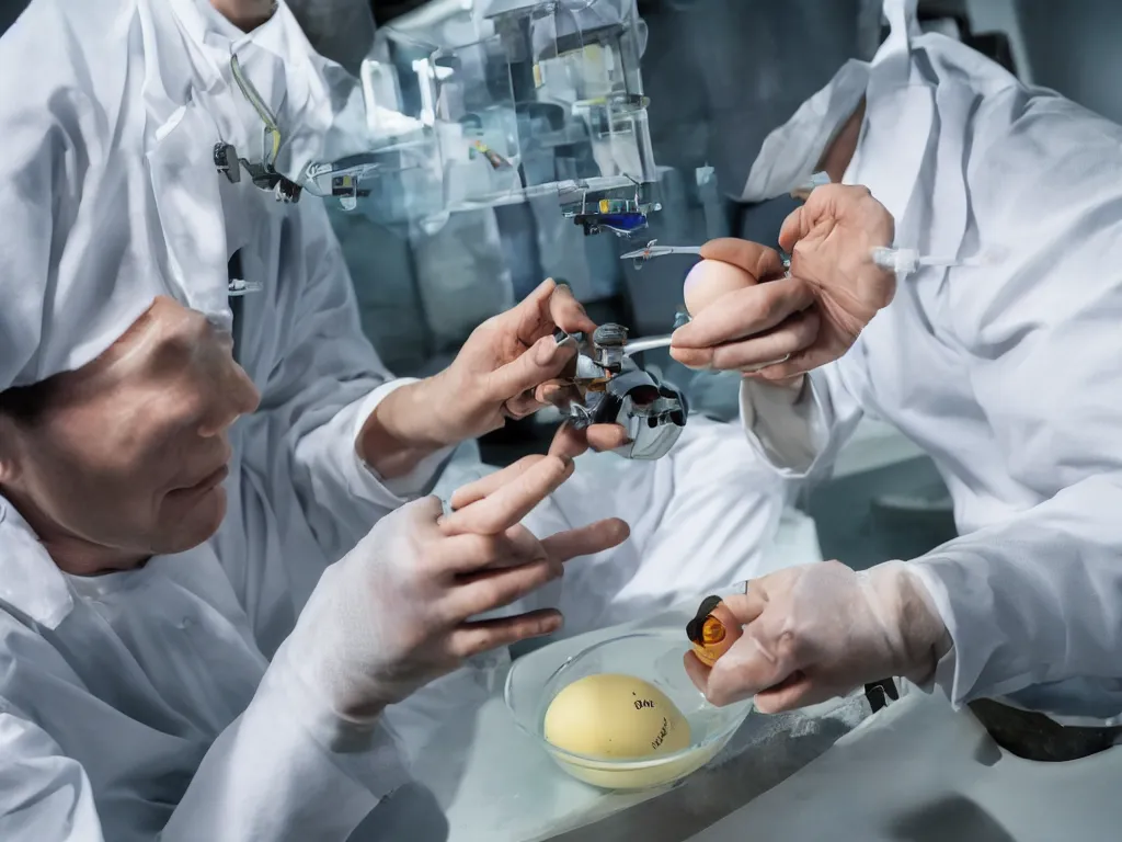 Image similar to A fantasy scientist measuring eggs using a calipers, 4k