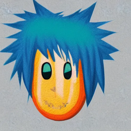 Prompt: a cartoon character with blue hair and an orange nose, a screenshot by master of the bambino vispo, pixiv, post - impressionism, hd, 2 d, uhd image