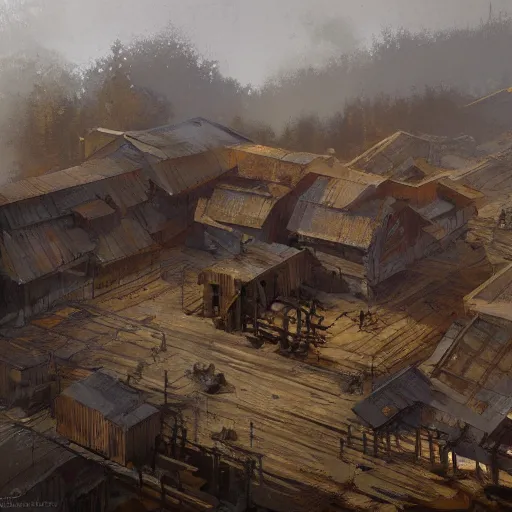 Prompt: wooden factory, isometric view, by craig mullins by jakub rozalski