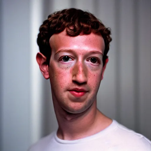 Prompt: color 35mm film still of Mark Zuckerberg, figure portrait