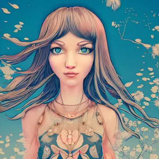 Image similar to skydoll noa, by alessandro barbucci, by loish, by audrey kawasaki, barbbara cannepa global illumination, feathers texture overlays