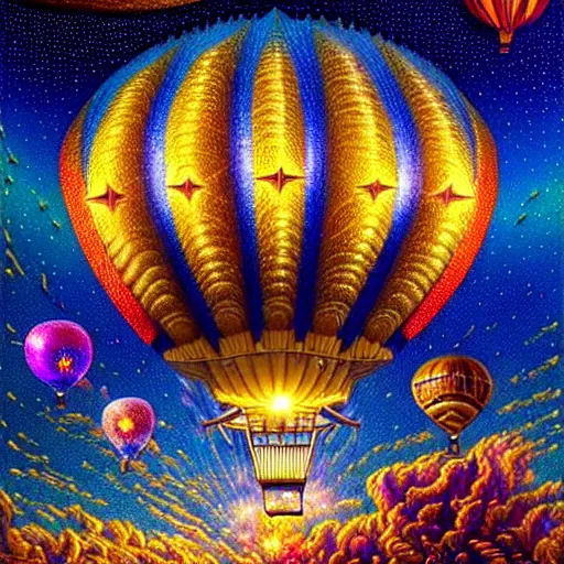 Prompt: intricate detailed airship made of stars and galaxies, flowers balloons and fireworks at sunset. Lisa Frank, james gurney,dan luvisi,Petros Afshar,tim hildebrandt,liam wong,Mark Riddick,thomas kinkade,ernst haeckel,dan mumford,trending on artstation,josephine wall, WLOP ,cgsociety by Gediminas Pranckevicius, trending on cgsociety and DeviantArt