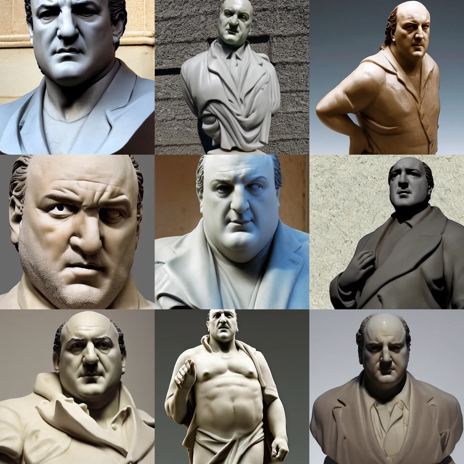 Prompt: tony soprano sculpted from marble by Michelangelo