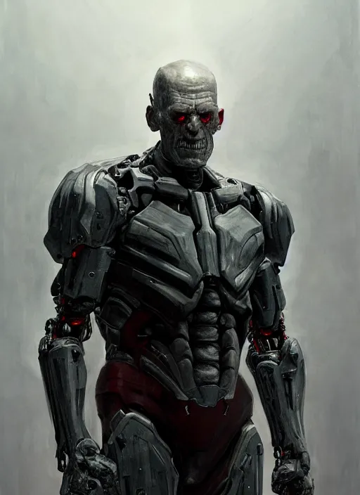 Image similar to michael berryman as victor stone, full body concept, cyborg, borg, strogg, face of a man, terminator, flesh, quake strogg, doom demon, wolfenstein, monstrous, powerful, symmetry, symmetrical, concept art by ruan jia and greg rutkowski