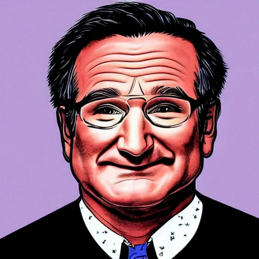 Prompt: a portrait of Robin Williams drawn by Robert Crumb