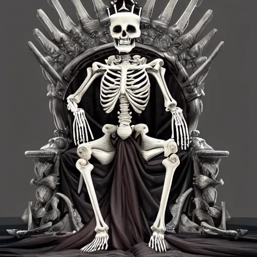 Image similar to Portrait of a skeleton king sitting on the throne, digital art, artstation, detailed, realistic