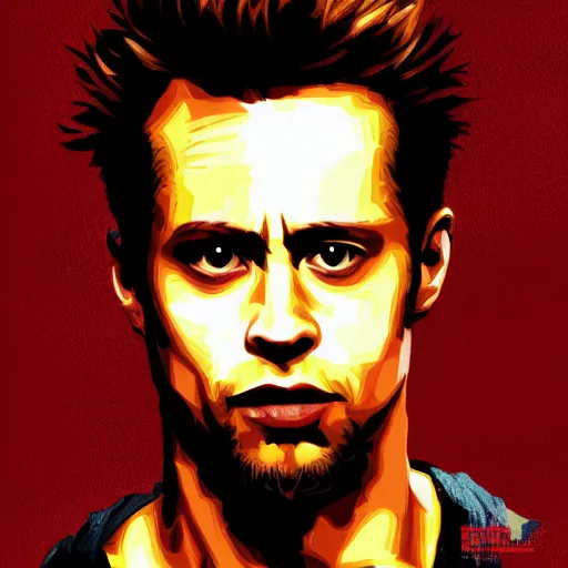 Prompt: portrait of tyler durden from movie fight club, highly detailed, centered, solid color background, digital painting - n 5