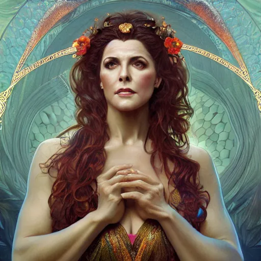 Prompt: ultra realistic illustration, deanna troi as persephone, intricate, elegant, highly detailed, digital painting, artstation, concept art, smooth, sharp focus, illustration, art by artgerm and greg rutkowski and alphonse mucha