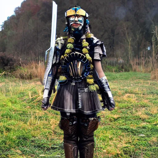 Prompt: photo of a solarpunk warrior