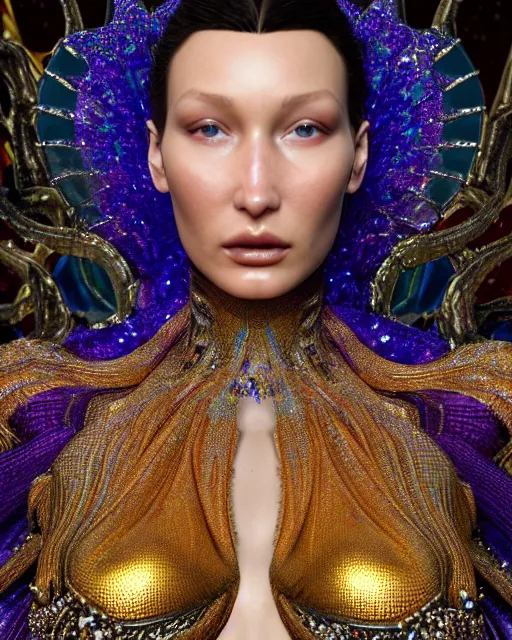 Image similar to a highly detailed metahuman 4 k close up render of an alien goddess bella hadid as alien in iris van herpen dress schiaparelli in diamonds crystals swarovski and jewelry iridescent in style of alphonse mucha gustav klimt trending on artstation made in unreal engine 4