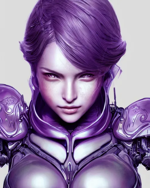 Prompt: close up portrait of a beautiful woman in smooth purple sci - fi armor, elegant, intense, an ultrafine hyperdetailed illustration by kim jung gi, irakli nadar, intricate linework, sharp focus, bright colors, octopath traveler, final fantasy, unreal engine 5, global illumination, radiant light