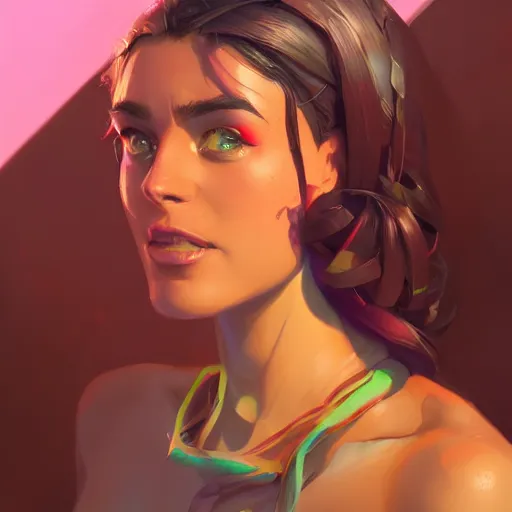 Image similar to portrait of besutiful woman in bathing suit, maya ali mage, gloomhaven, dynamic lighting, gaudy colors, octane render aesthetic, matte painting concept art, official fanart behance hd artstation by jesper ejsing, by rhads and makoto shinkai and lois van baarle and ilya kuvshinov and rossdraws