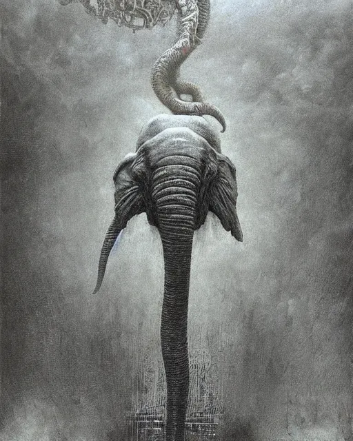 Prompt: eldritch elephant lovecraftian god by beksinski