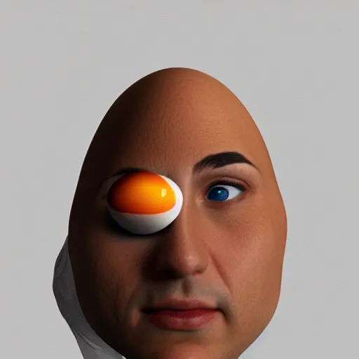 Prompt: An egg with an Italian looking human face on it, Digital Art, Trending on Artstation