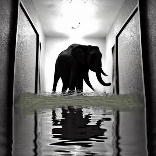 Image similar to a creepy elephant at the end of a flooded basement hallway. craiglist photo.