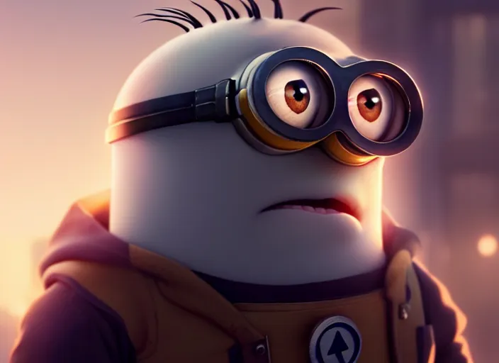 Prompt: a film still portrait of a minion, finely detailed features, minions, cinematic lighting, perfect art, night cyberpunk city, intricate, anime, minion, gapmoe grimdark, artstation, trending on pixiv fanbox, painted by greg rutkowski makoto shinkai takashi takeuchi studio ghibli, akihiko yoshida, 4 k