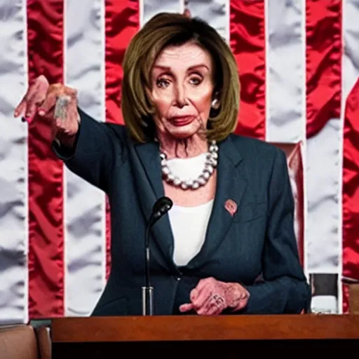 Prompt: nancy pelosi exhaling a huge rip from her bong, award winning professional cinematic photography