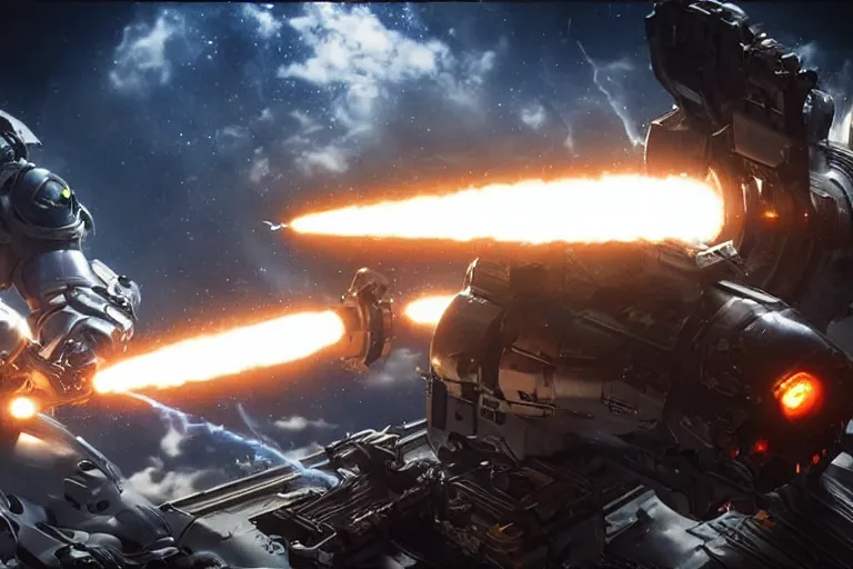 Image similar to VFX movie of a futuristic inhuman alien spacemarines in future spaceship, firing gun at space pirates detailed creature skin neon lighting combat by Michael Bay
