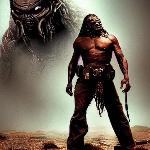 Image similar to predator movie alien in old western style