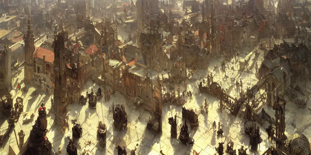 Image similar to medieval city standing on a giant cog gear mechanism buildings vista artstation illustration sharp focus sunlit vista painted by ruan jia raymond swanland lawrence alma tadema zdzislaw beksinski norman rockwell tom lovell alex malveda greg staples