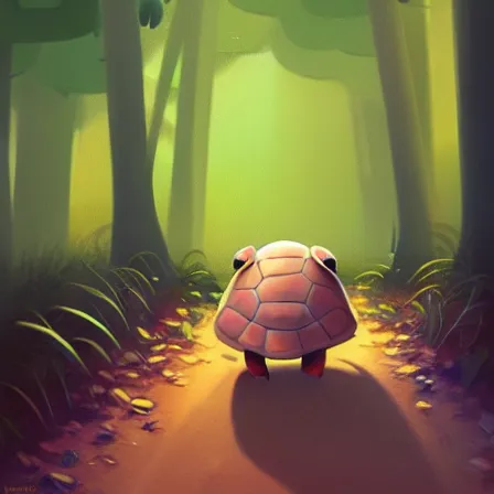 Image similar to Goro Fujita ilustration a cute turtle happily walking through the forest, painting by Goro Fujita, sharp focus, highly detailed, ArtStation