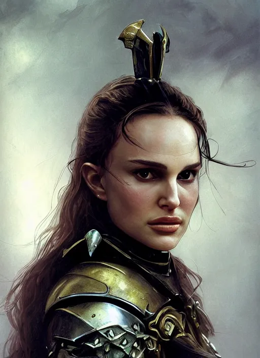 Image similar to young natalie portman, legendary warrior, warframe, lord of the rings, tattoos, decorative ornaments, battle armor, carl spitzweg, ismail inceoglu, vdragan bibin, hans thoma, greg rutkowski, alexandros pyromallis, cute, perfect face, detailed, sharply focused, centered, rule of thirds, photorealistic shading