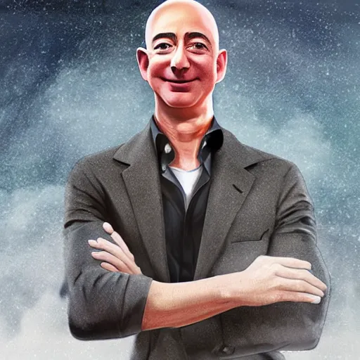 Image similar to jeff bezos sitting on a mountain of money, digital art, artstation, 4k, high quality, ultra detail