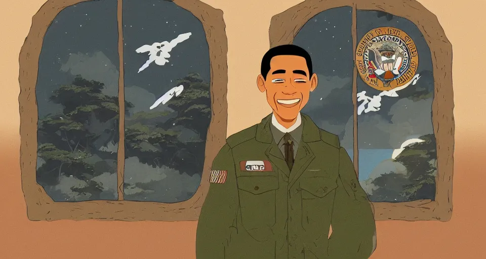 Image similar to a cozy military barack with an overgrown window, studio Ghibli style, golden hour