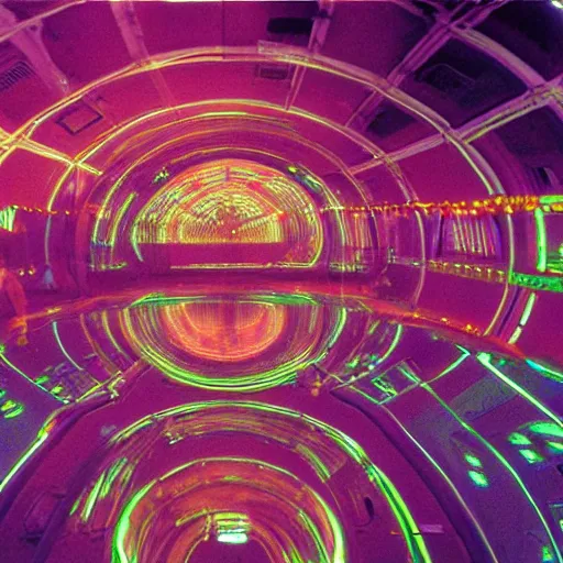 Image similar to 35mm film still blade runner set on Mars in an neon city, domes made of glas by Alex grey